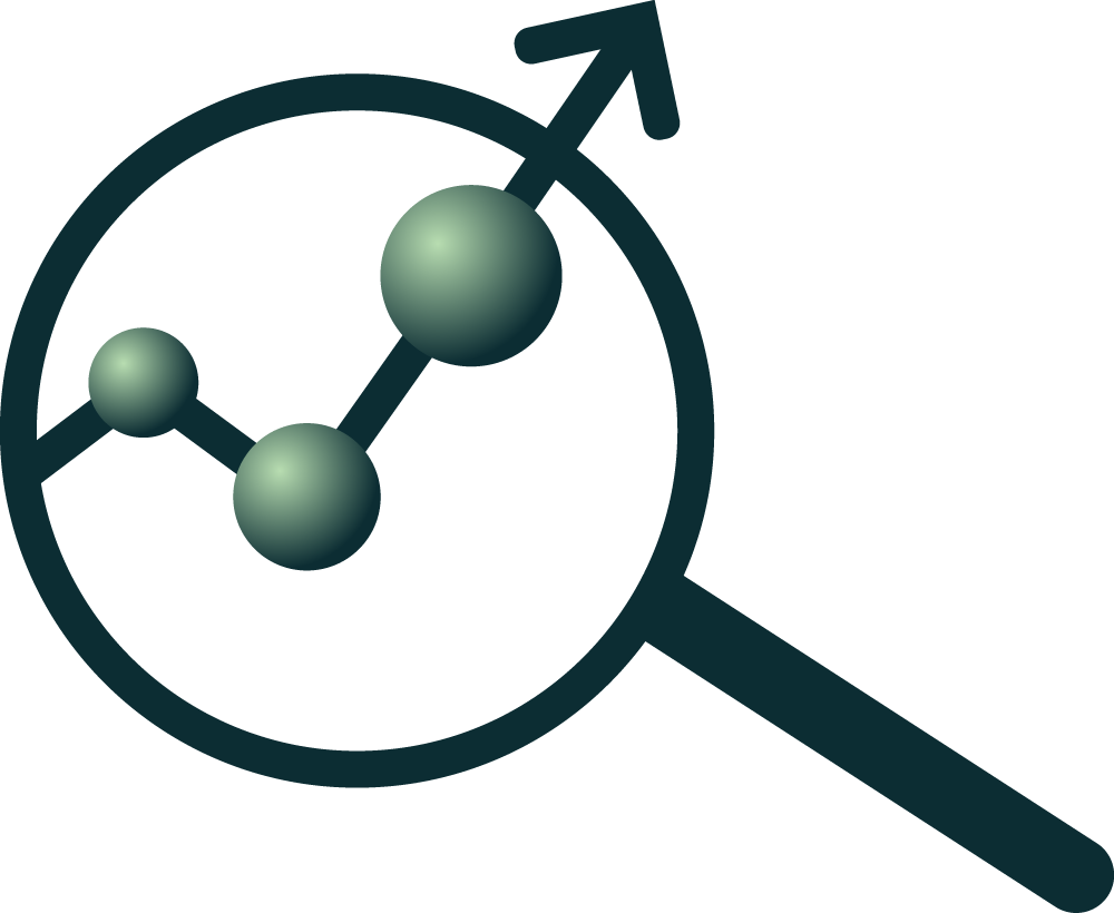 magnifying glass green bals black lines arrow